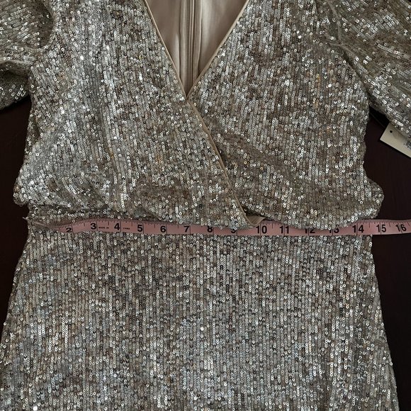 NWT ELIZA J Sequined Blouson Shift Dress Silver size 6 Wedding Guest Evening - Picture 9 of 10